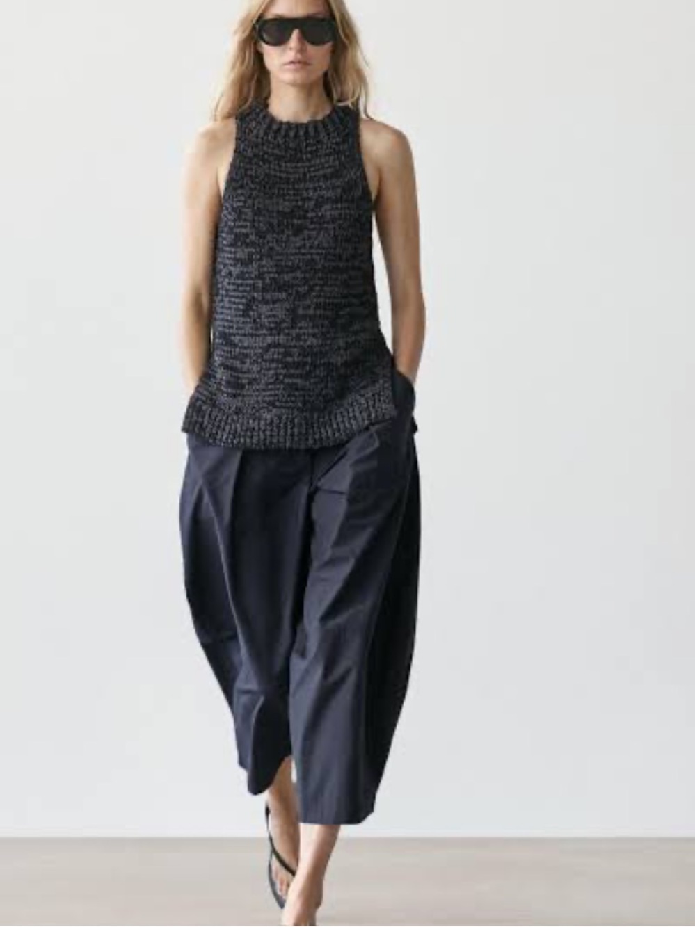 Massimo Dutti NWT Navy Wide Leg Cotton Blend Barrel Pants Size 8 Ref 5096/780/46